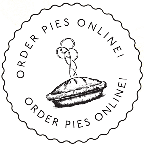 a logo with a drawing of a pie, that says order pies online